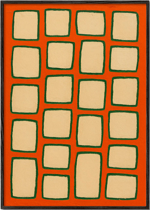 Geometrisch raster kunstwerk terracotta – Black Frame
