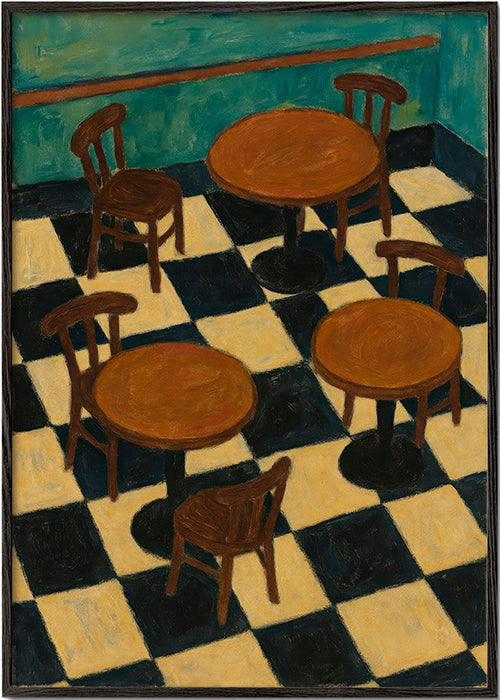 Keuken kunst: bistrotafels op schaakvloer – Black Frame