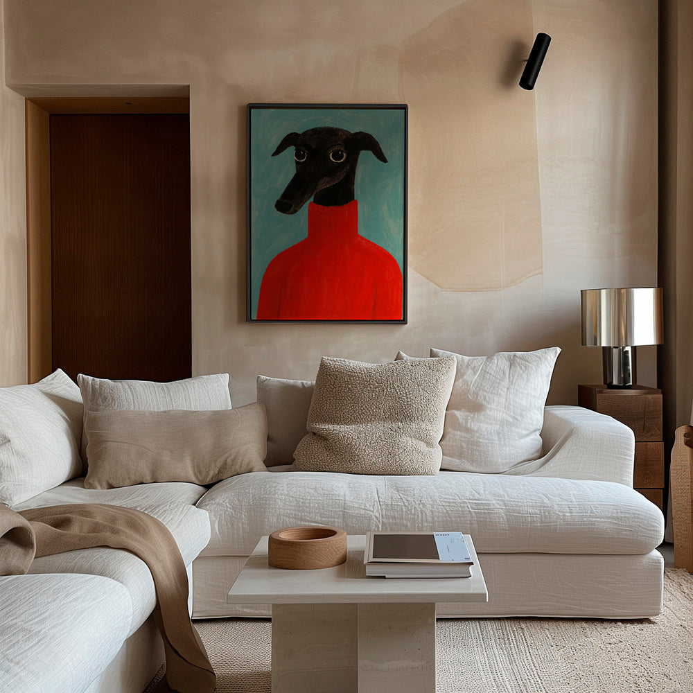 Windhondportret met rood truitje – Canvas2