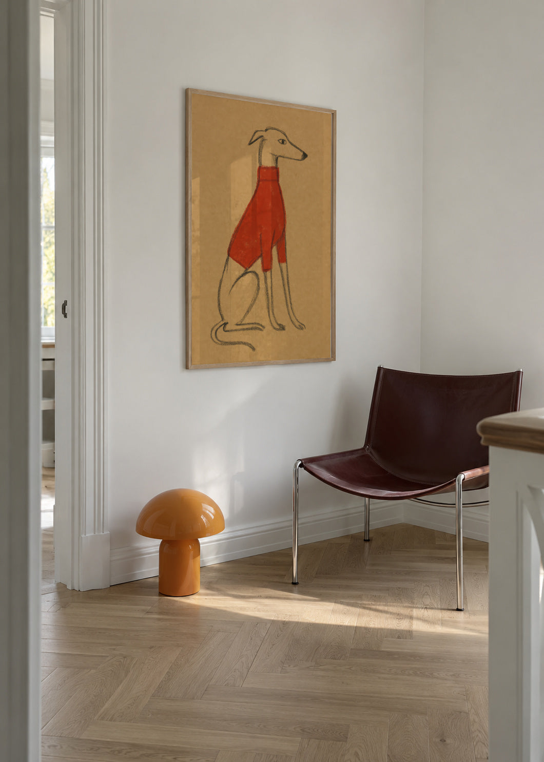 The Red Pullover - Framed poster in an interior
