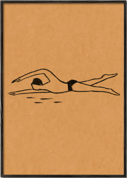 Illustratie zwemmer in lijntekening – Black Frame