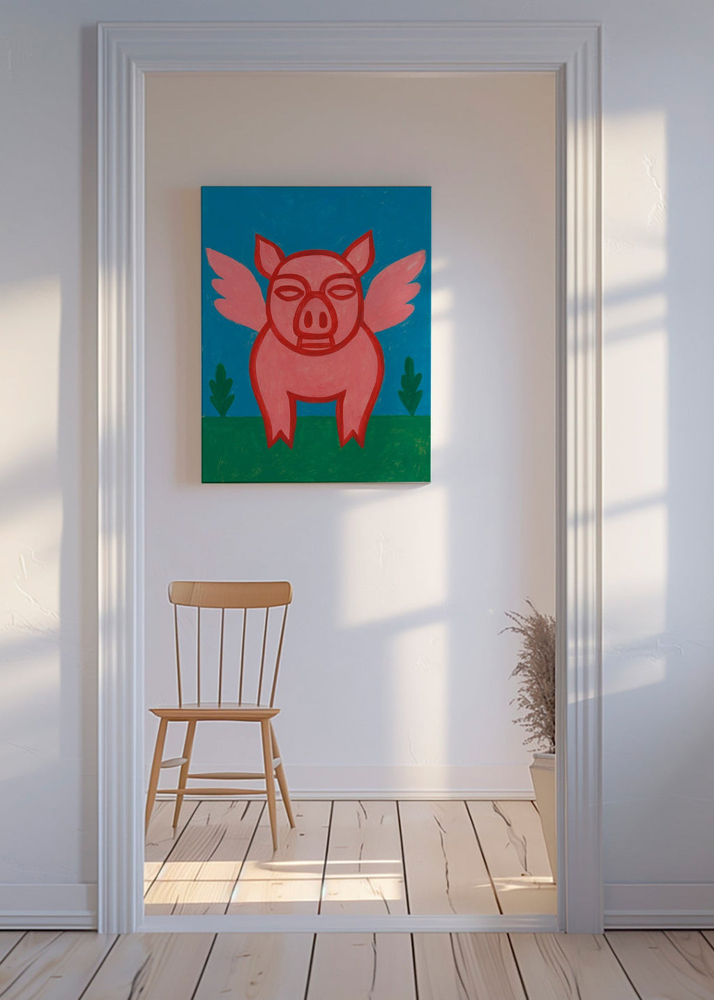 Artwork vliegend varkentje speelse illustratie – Canvas
