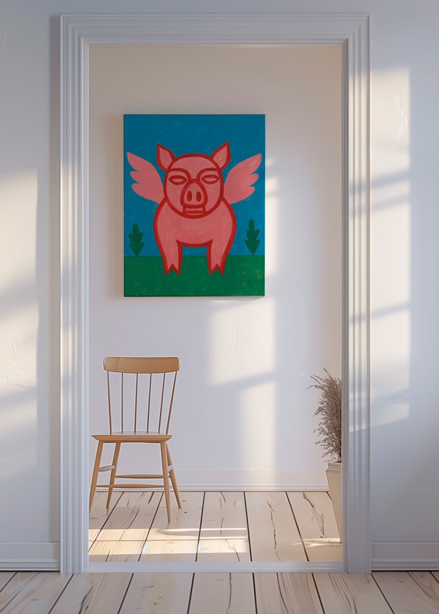 Artwork vliegend varkentje speelse illustratie – Canvas