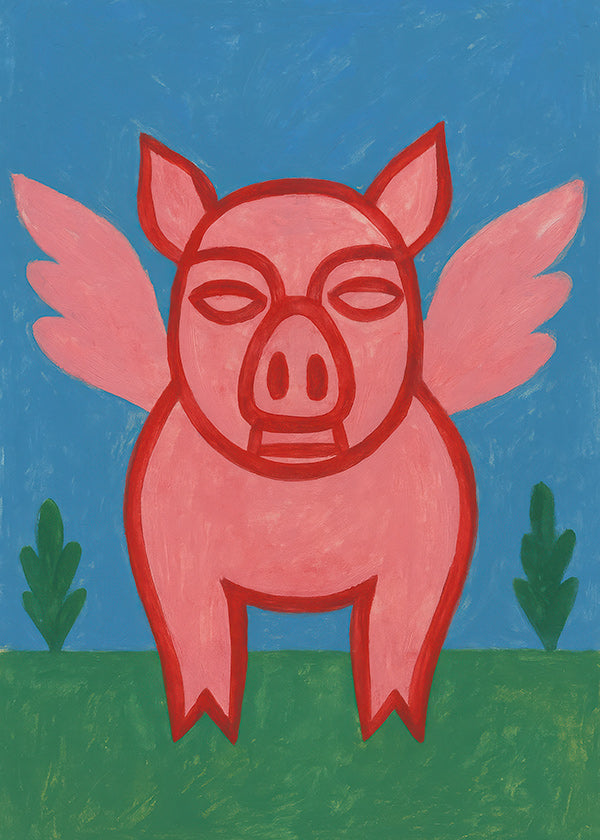 Artwork vliegend varkentje speelse illustratie