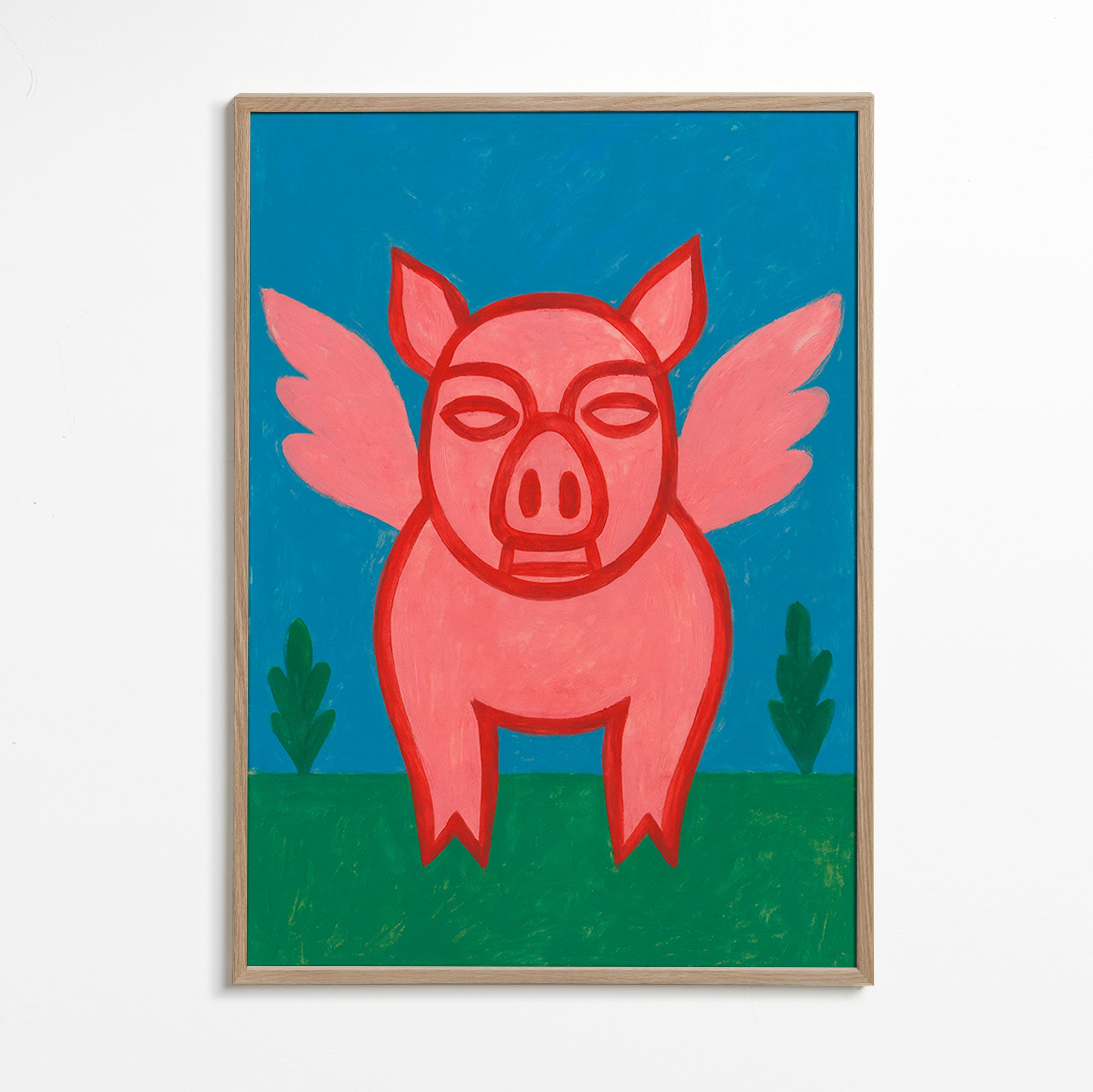 Artwork vliegend varkentje speelse illustratie – Oak Frame