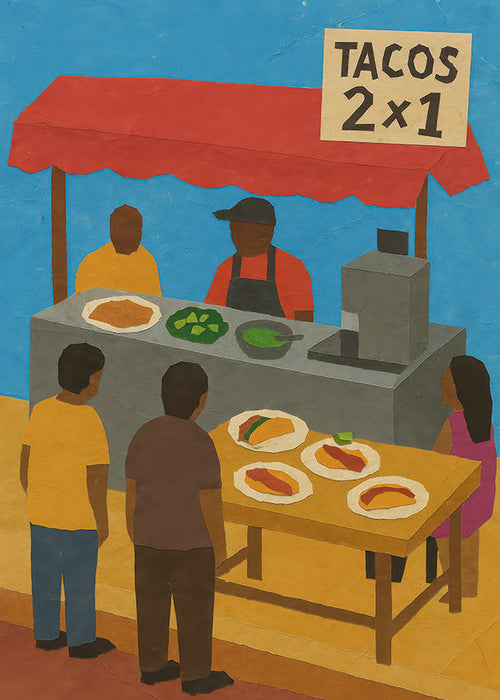 Keuken kunst met geïllustreerde taco-kraam
