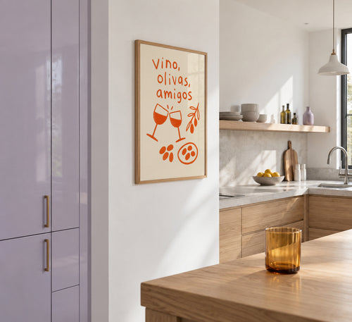 Friends & Olives - Framed poster in an interior