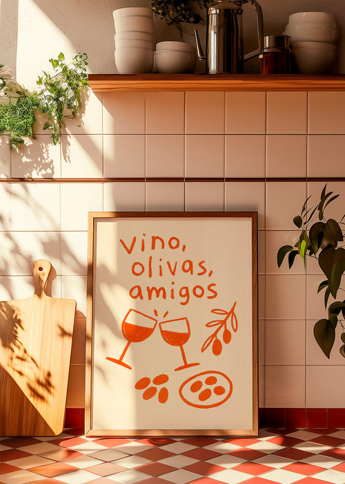 Keuken kunst: wijn en olijven illustratie – Product1