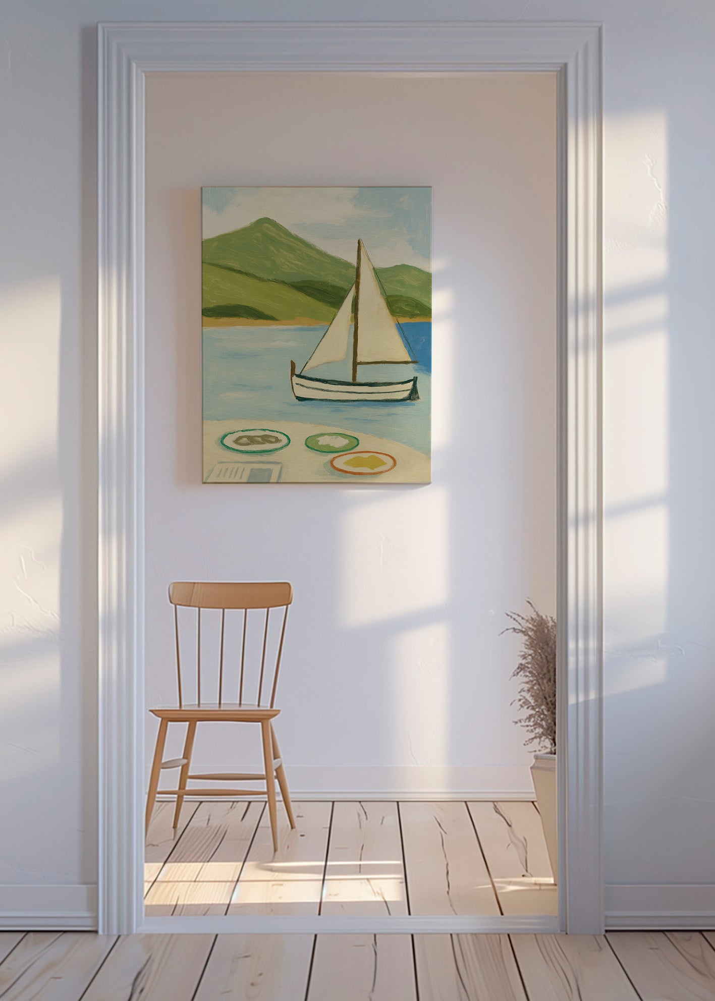 Cuadro de paisaje con vela en lago – Canvas