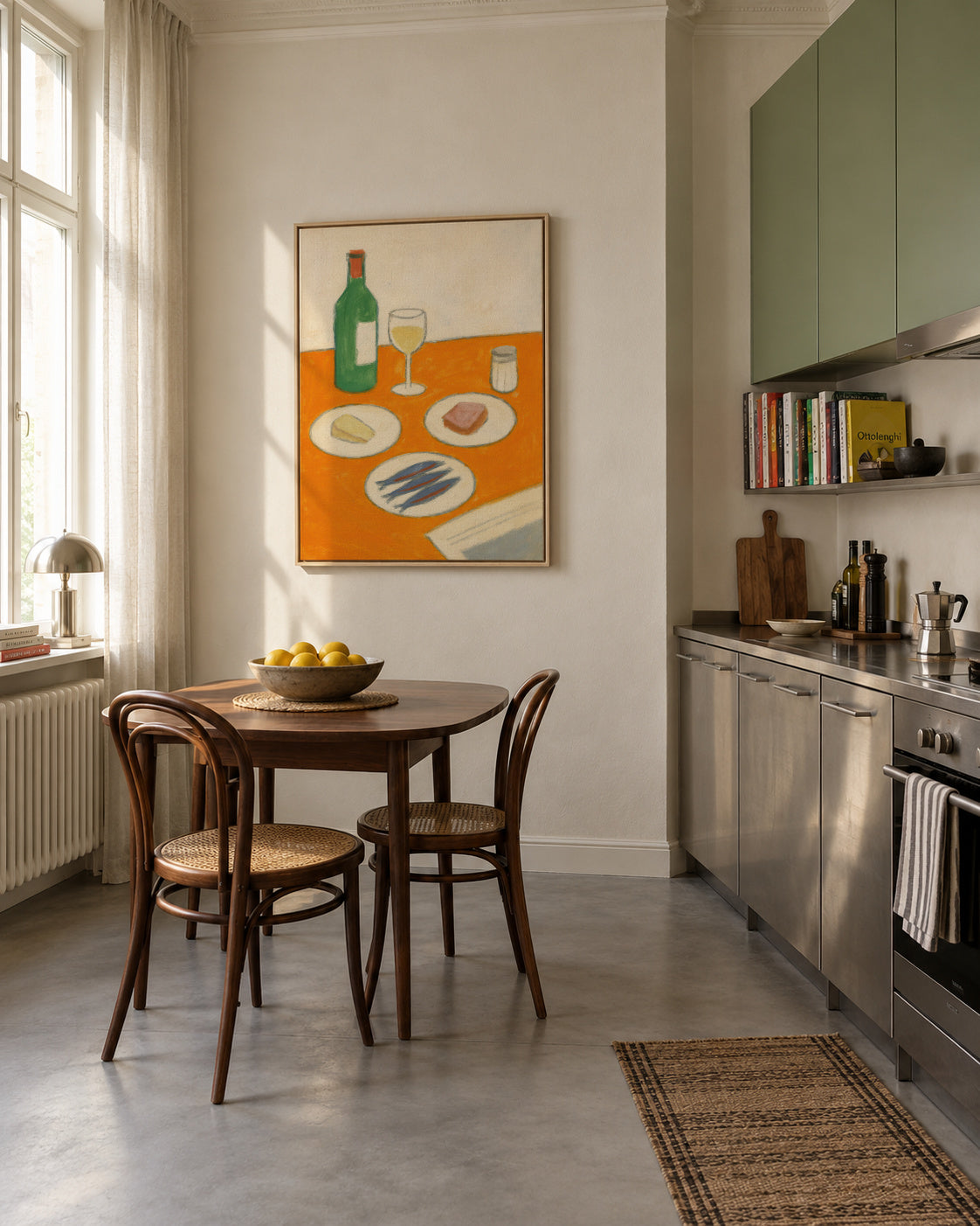Still Life with Sardines - Framed canvas in an interior
