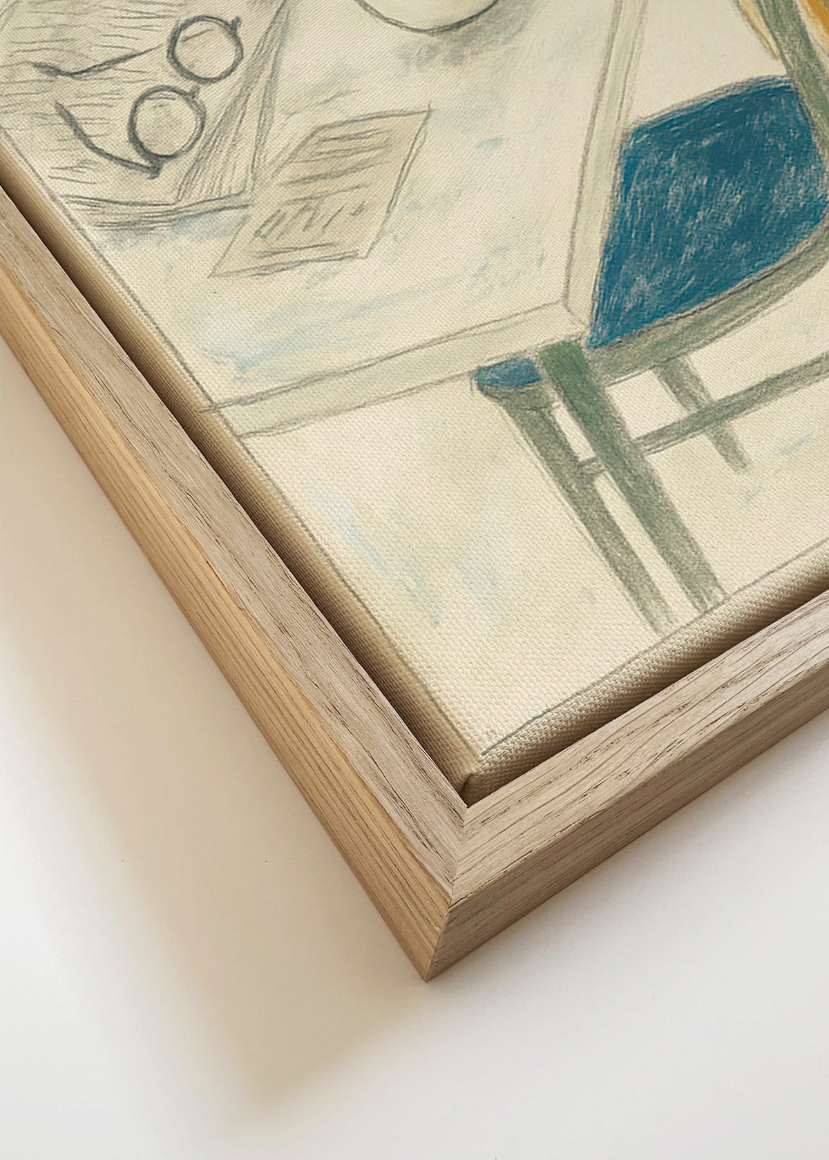 Keuken kunst met kop en jas over stoel – Canvas detail