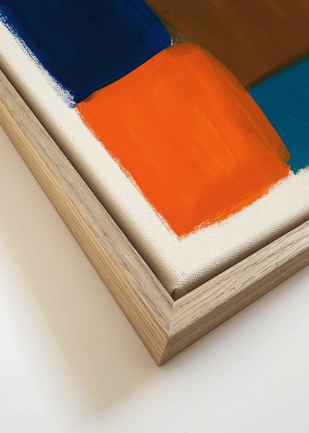 Abstract kunstwerk met marine en warme blokken – Canvas detail