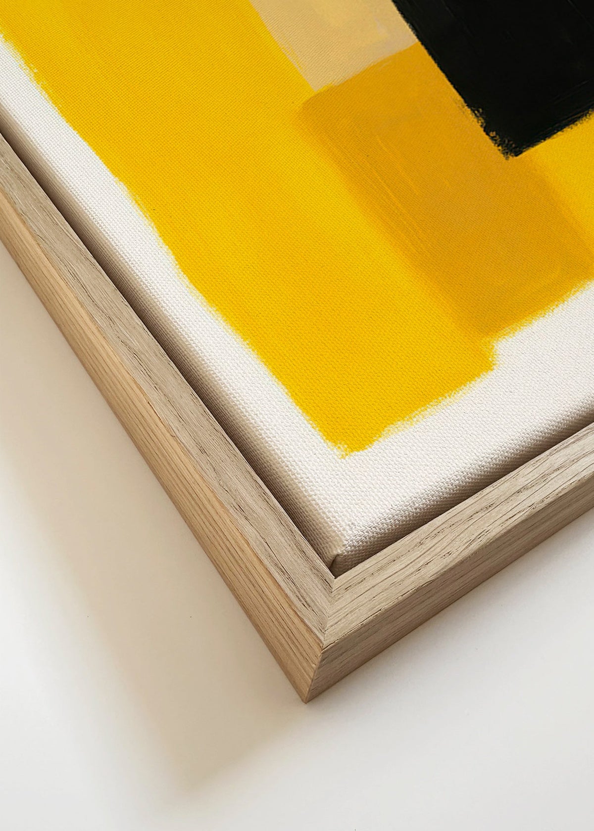Abstract werk met gele en zwarte blokken – Canvas detail
