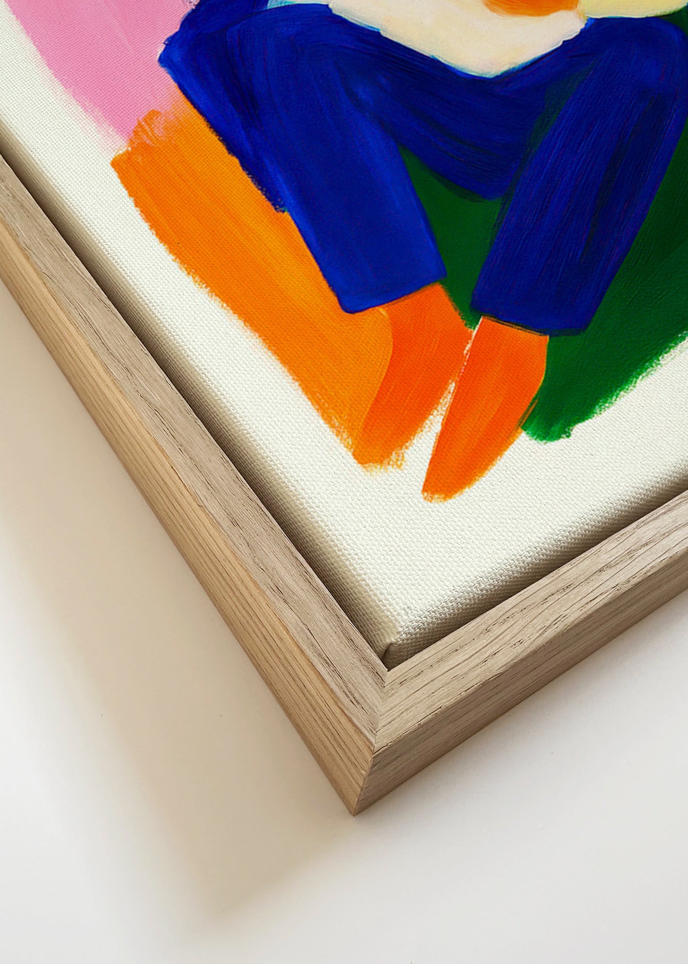Illustratie van zittend figuur in levendige kleuren – Canvas detail