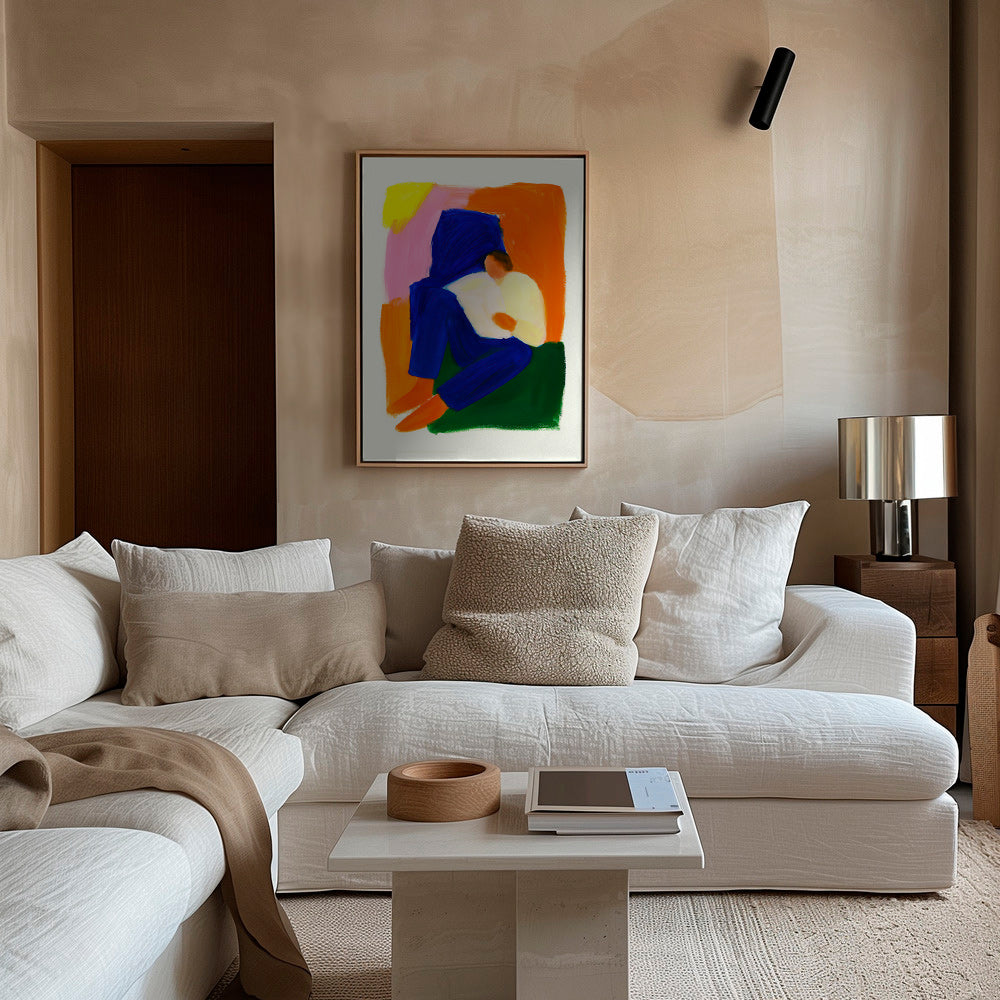 Illustratie van zittend figuur in levendige kleuren – Canvas1