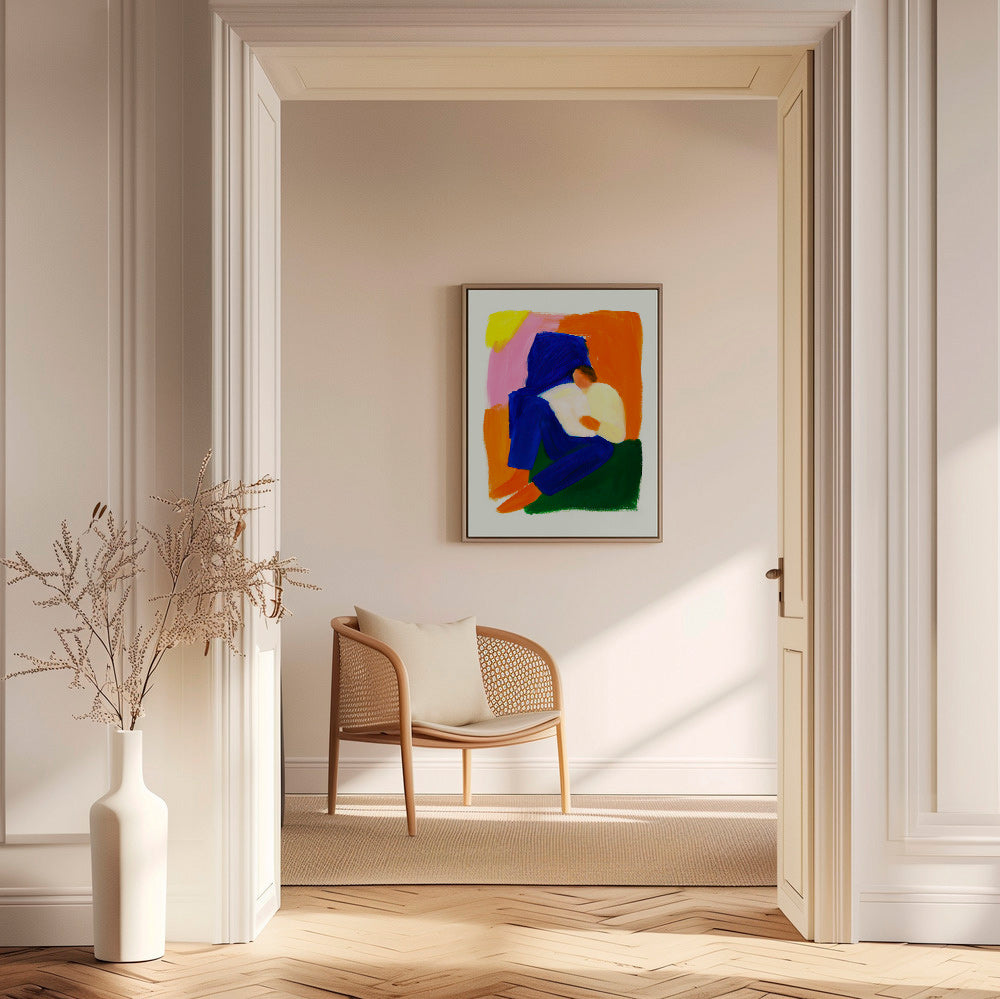 Illustratie van zittend figuur in levendige kleuren – Canvas2