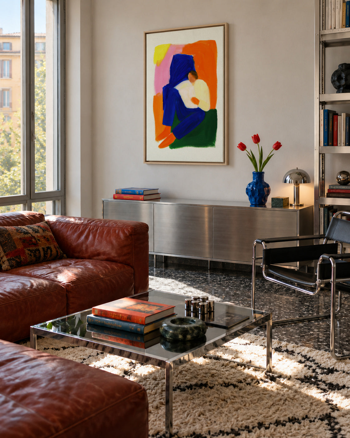 Seated in Color - Framed canvas in an interior