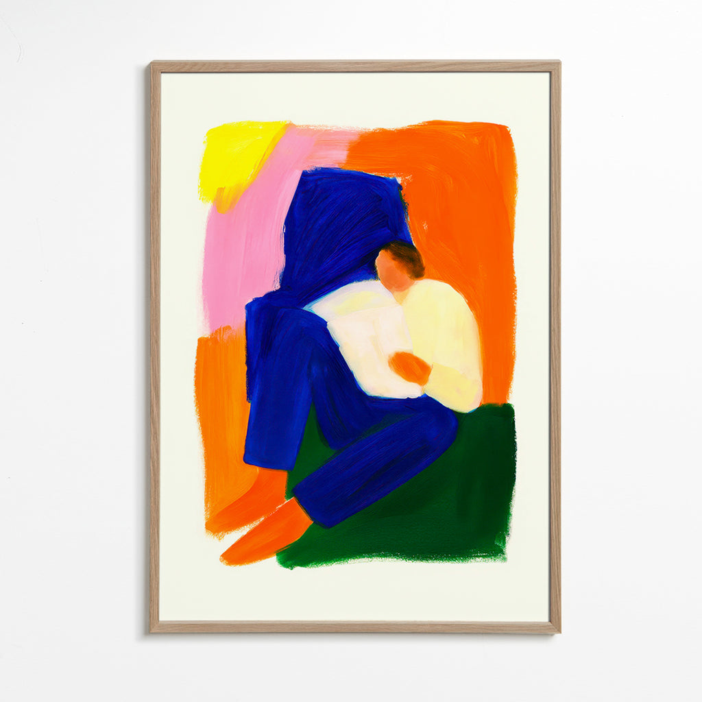 Illustratie van zittend figuur in levendige kleuren – Oak Frame