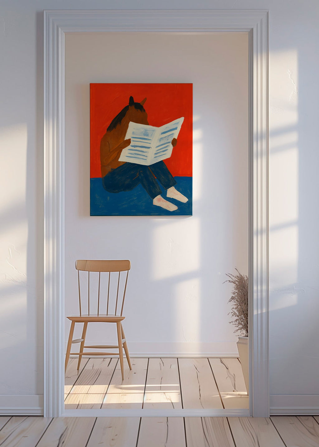 Kunstwerk: paard leest krant – Canvas