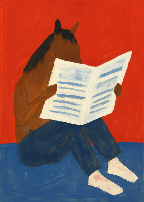 Kunstwerk: paard leest krant