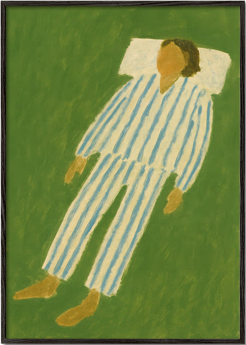 Illustratie van figuur liggend in gestreepte pyjama – Black Frame