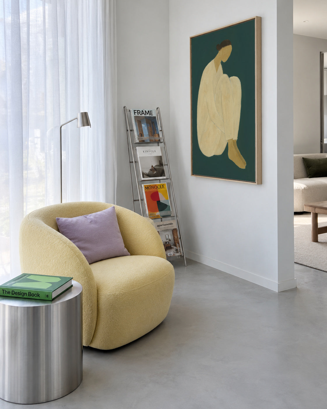 Golden Contemplation - Framed canvas in an interior