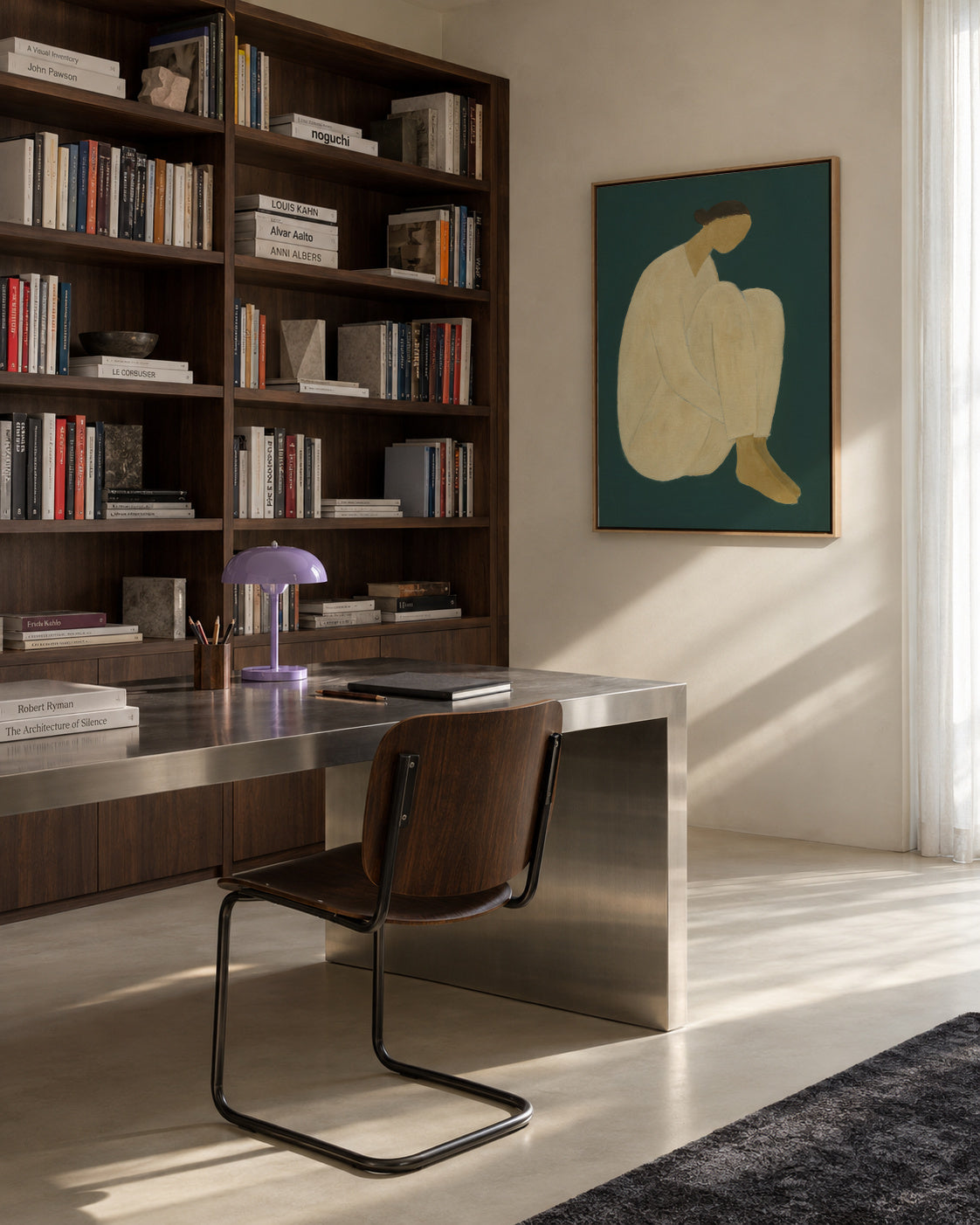 Golden Contemplation - Framed canvas in an interior
