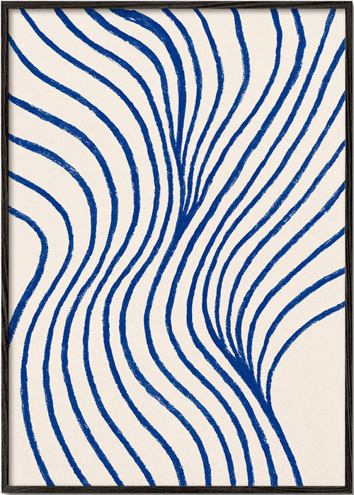 Abstracte kunst met blauwe golven – Black Frame