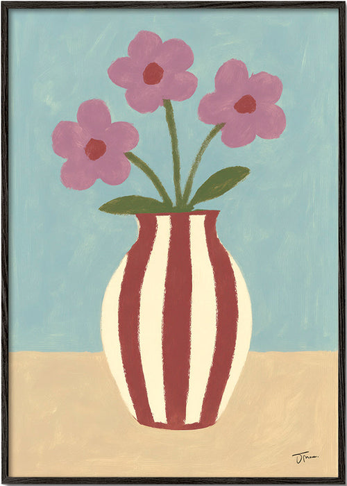 Lámina botánica de jarrón y flores – Black Frame
