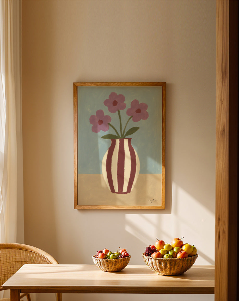 Burgundy Lines - Framed poster in an interior