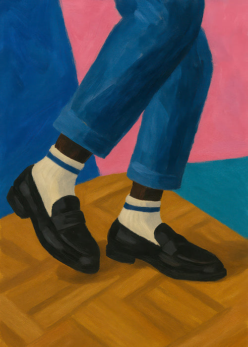 Loafers-illustratie met gestreepte sokken