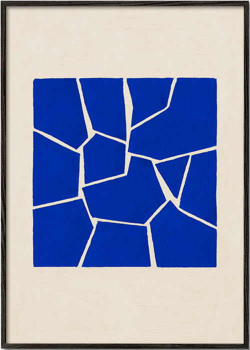 Abstract kunstwerk blauw met geometrische fragmenten – Black Frame