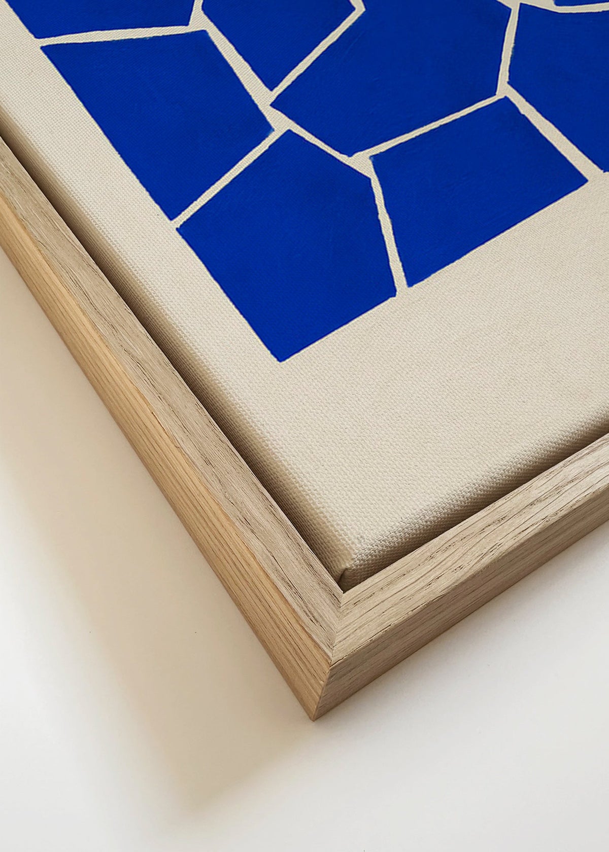 Abstract kunstwerk blauw met geometrische fragmenten – Canvas detail