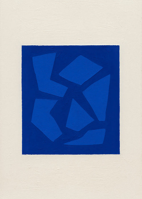 Abstract blauw kunstwerk met gefragmenteerde vormen