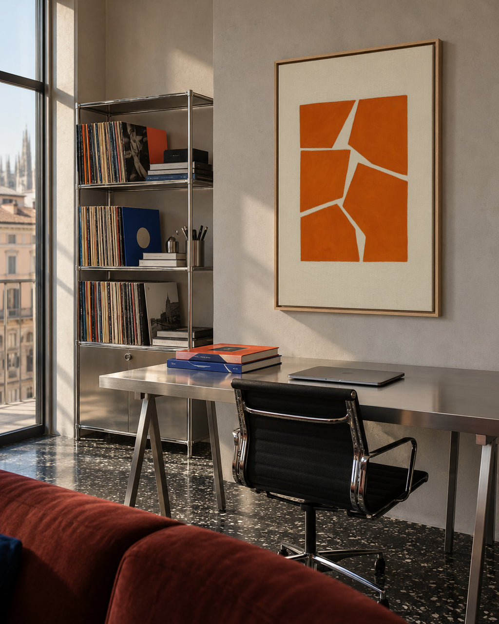Terracotta Fragments - Framed canvas in an interior