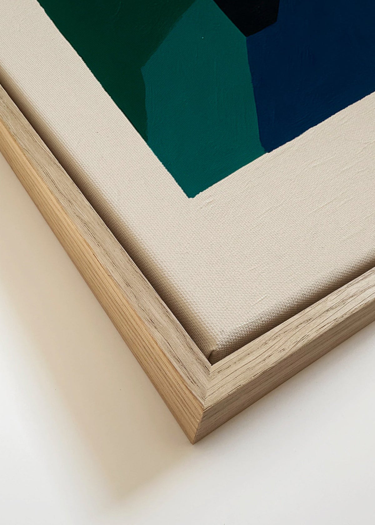 Abstract kunstwerk met groene en marineblokken – Canvas detail