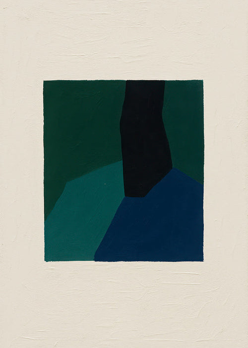 Abstract kunstwerk met groene en marineblokken