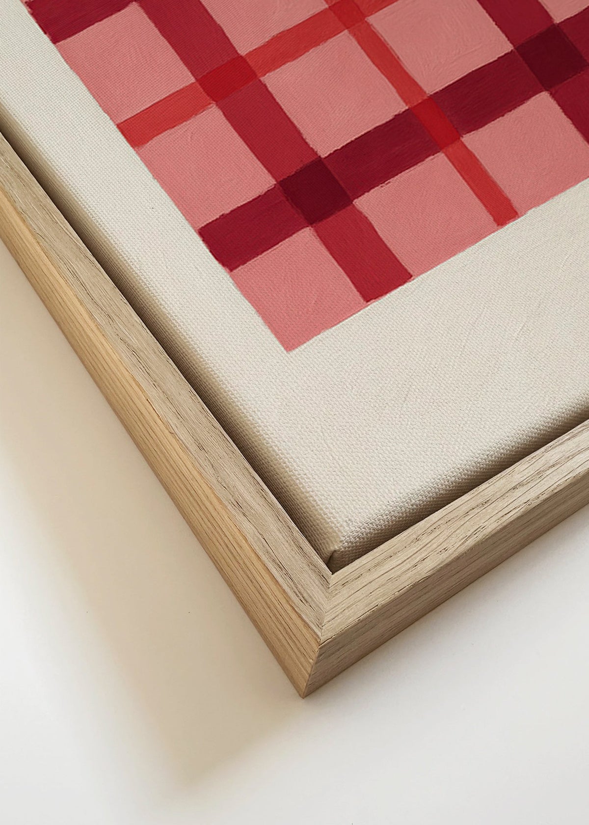 Geometrische poster roze tartan geschilderd – Canvas detail