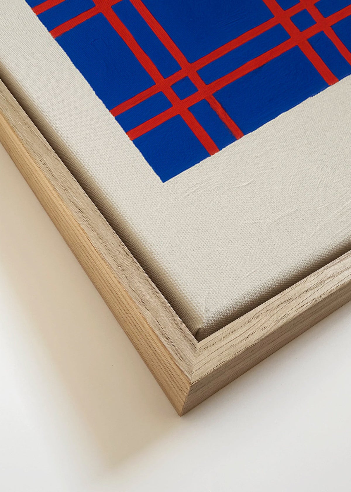 Geometrisch kunstwerk blauw met rood raster – Canvas detail