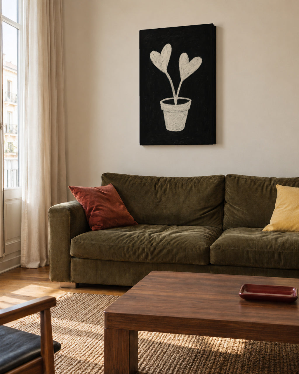 Heart Leaf Pot - Unframed canvas in an interior