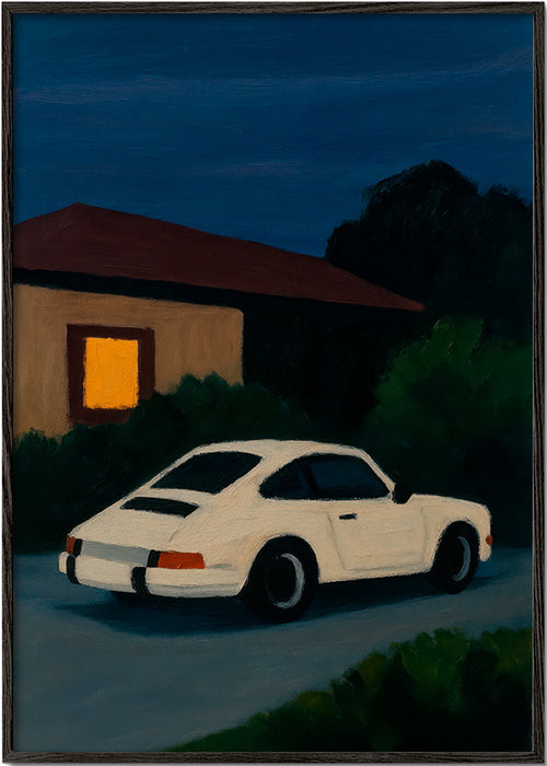 Vintage auto poster tijdens nachtelijke rit – Black Frame