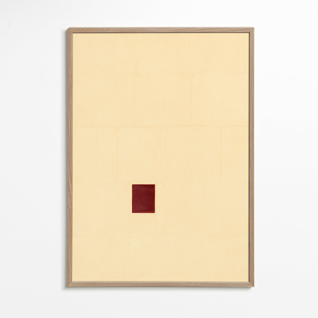 Cuadro minimalista con núcleo rojo – Oak Frame