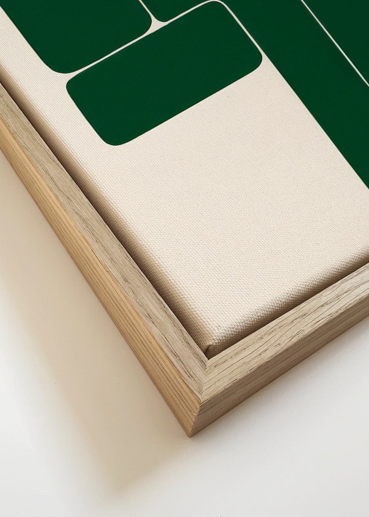 Geometrische groene kunst met L-vormen – Canvas detail