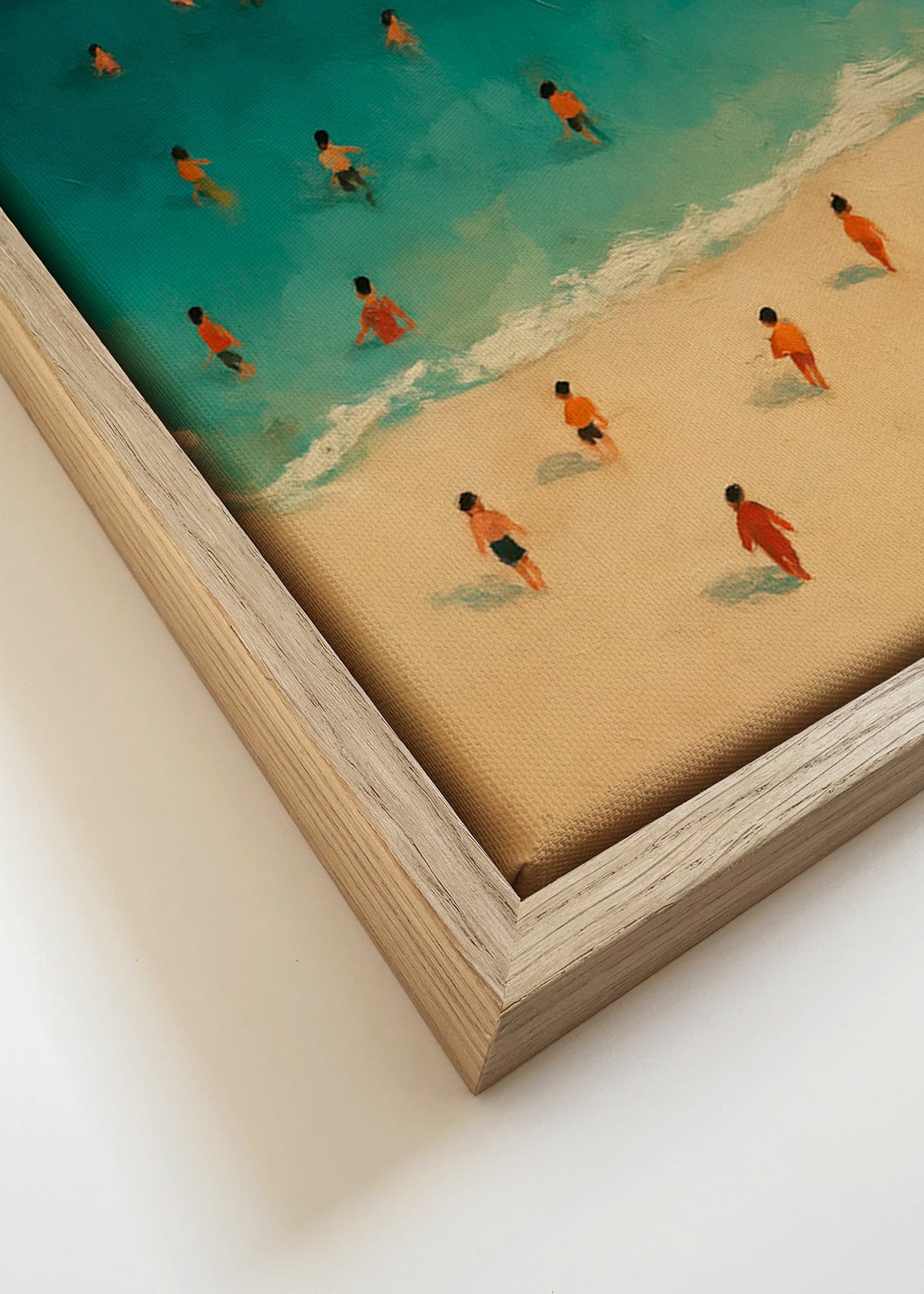 Landschap kunst: strand met zwemmers van boven – Canvas detail