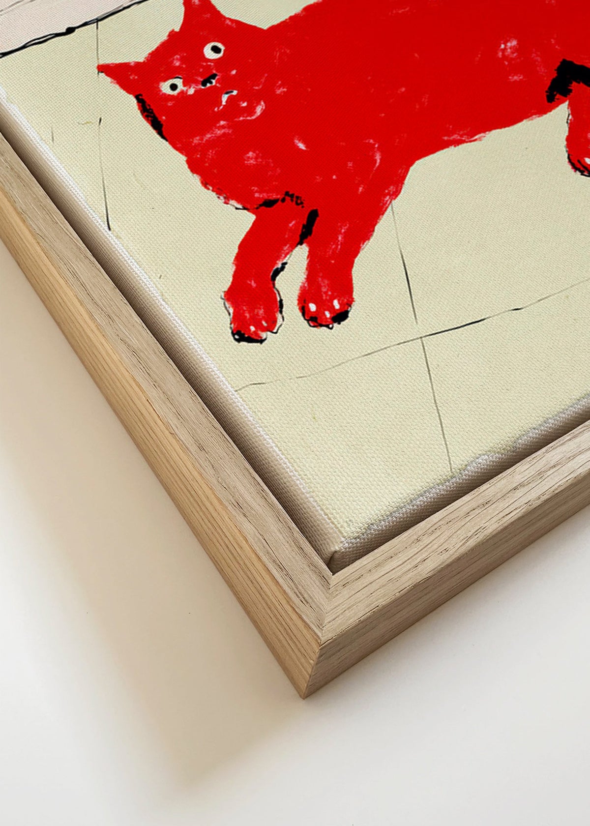 Rood kat schilderij liggend – Canvas detail