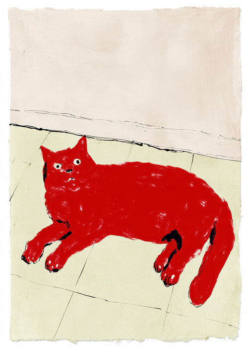 Rood kat schilderij liggend
