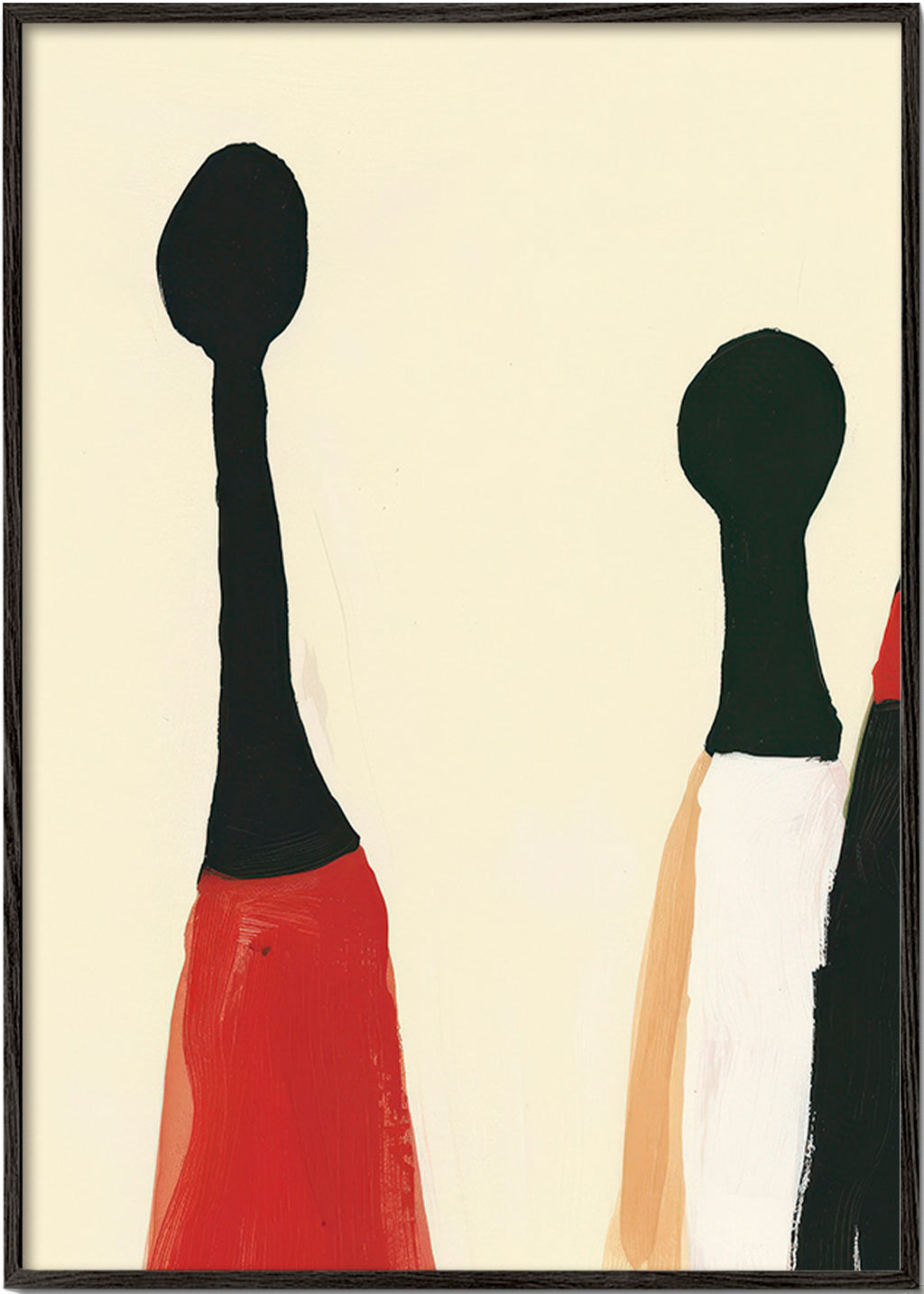 Abstract kunstwerk met verlengde rode en zwarte figuren – Black Frame