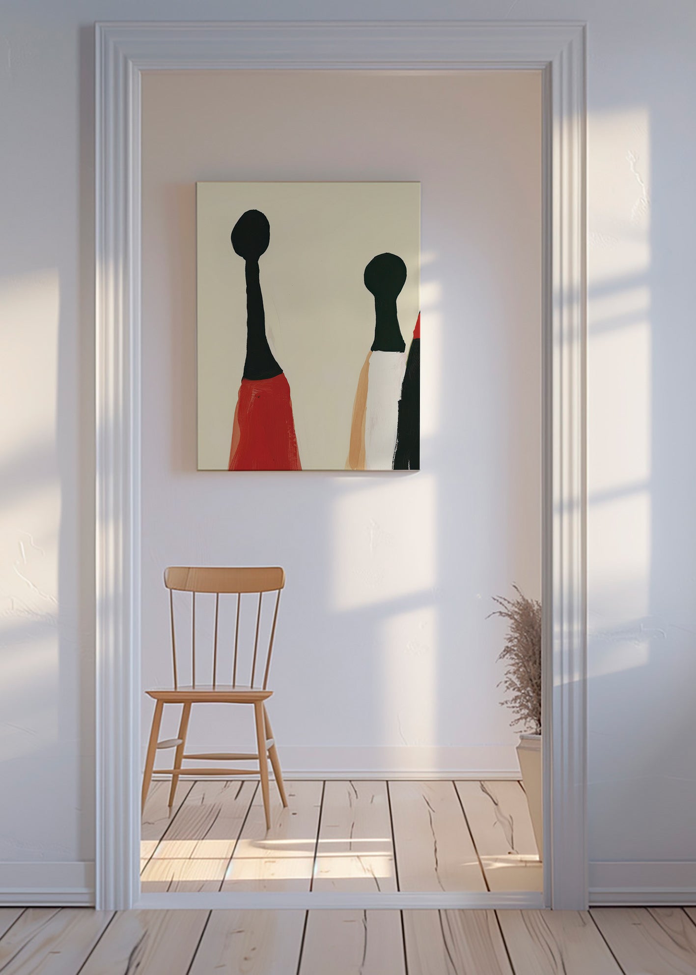 Abstract kunstwerk met verlengde rode en zwarte figuren – Canvas
