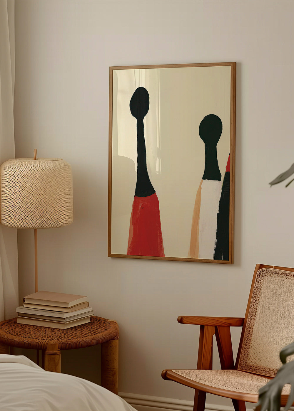 Abstract kunstwerk met verlengde rode en zwarte figuren – Product1
