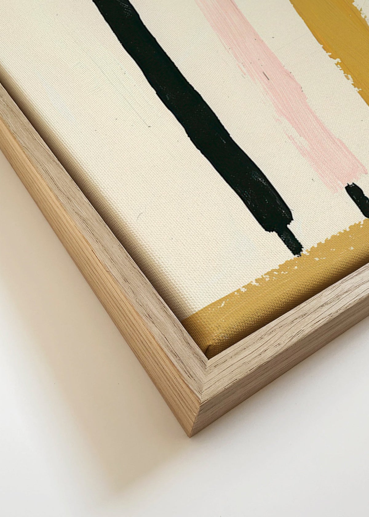 Abstract schilderij met drie verticale streken – Canvas detail